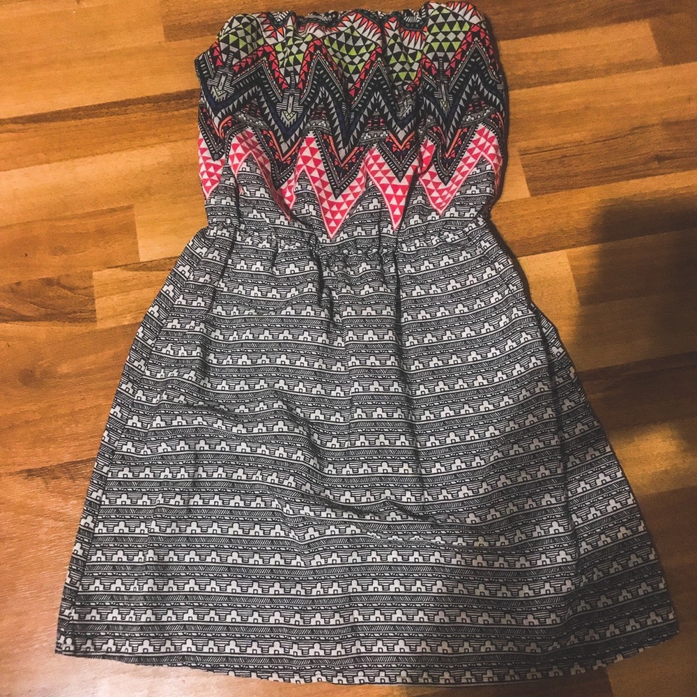 Strapless Aztec Neon Midi Dress